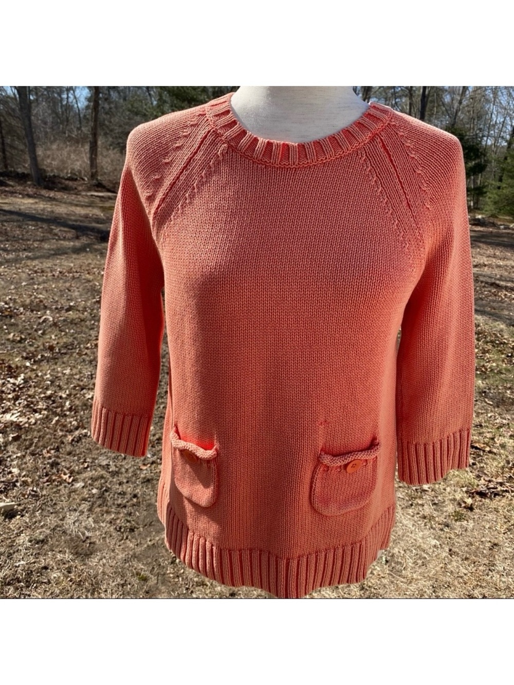 TYLER BOE SWEATER CREW NECK ORANGE TUMBLED EFFECT POCKETS SIZE XS